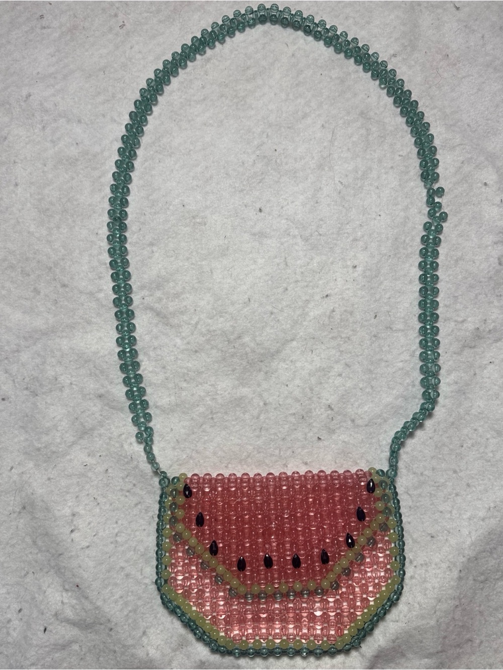 Bouffants & Broken Hearts Pink & Green Watermelon Beaded Mini Crossbody Bag